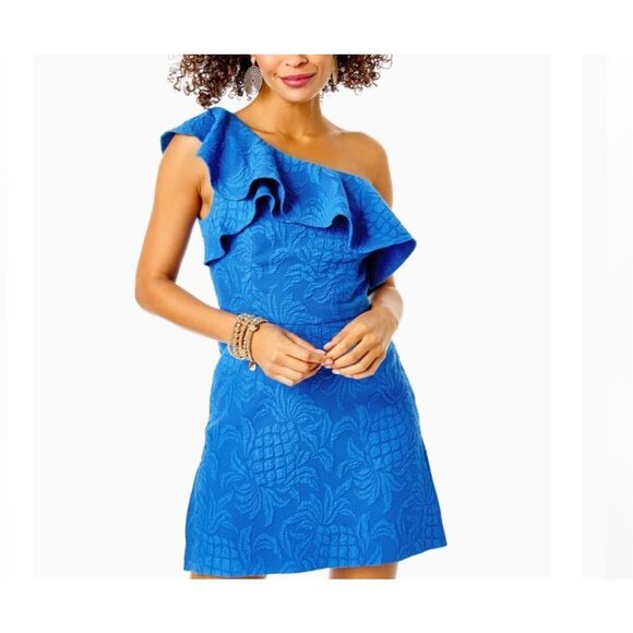 Lilly Pulitzer Formal One Shoulder Dress Romper blue size 6 - Picture 1 of 7